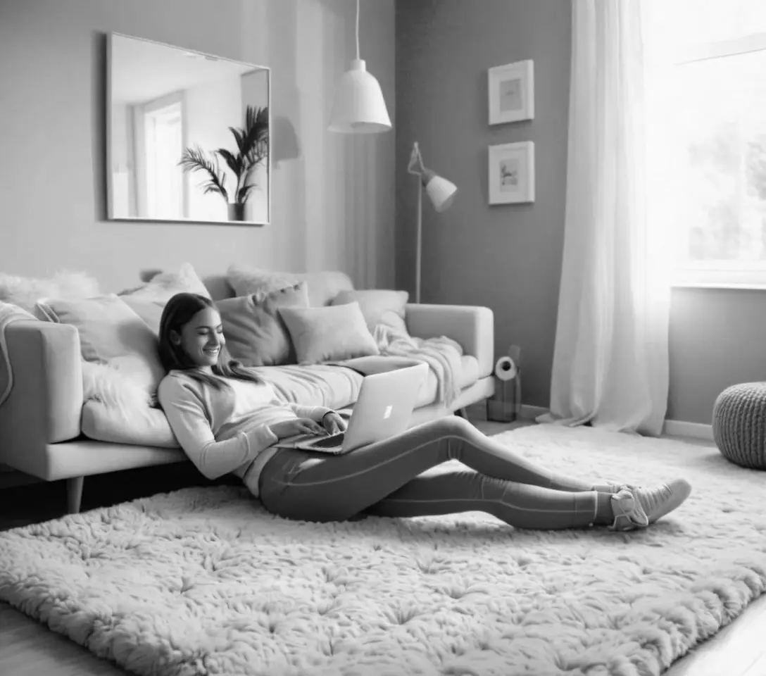 Психологическая безопасность при работе в вебкаме — девушка дома с ноутбуком